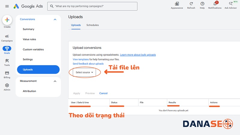 Tải file lên hệ thống Google Ads